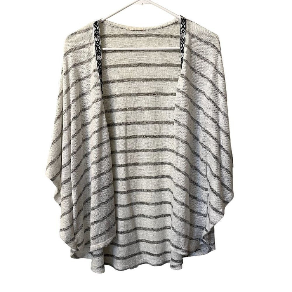 Le Lis one size black and gray striped poncho cardigan sweater comfortable knit
